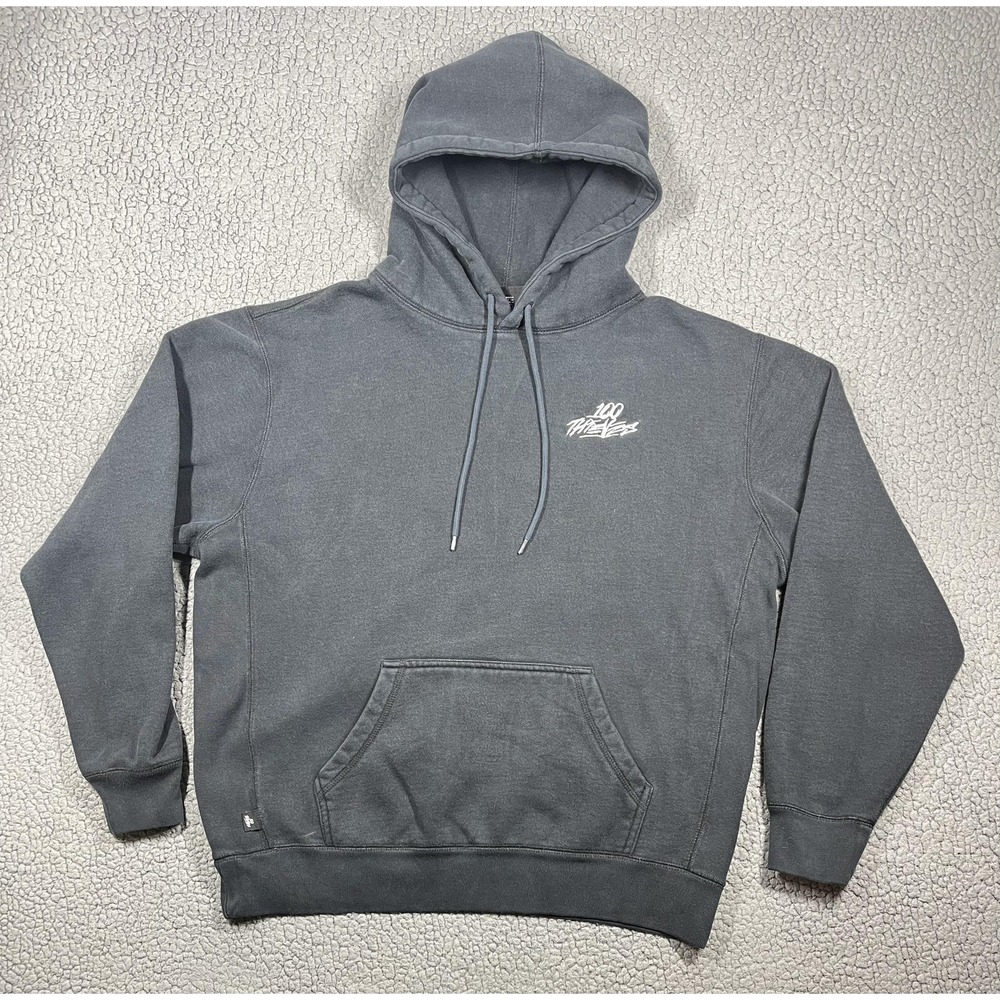 100 Thieves Hoodie Mens Large (Fits Like M) Charcoal Black Pullover Sweatshirt